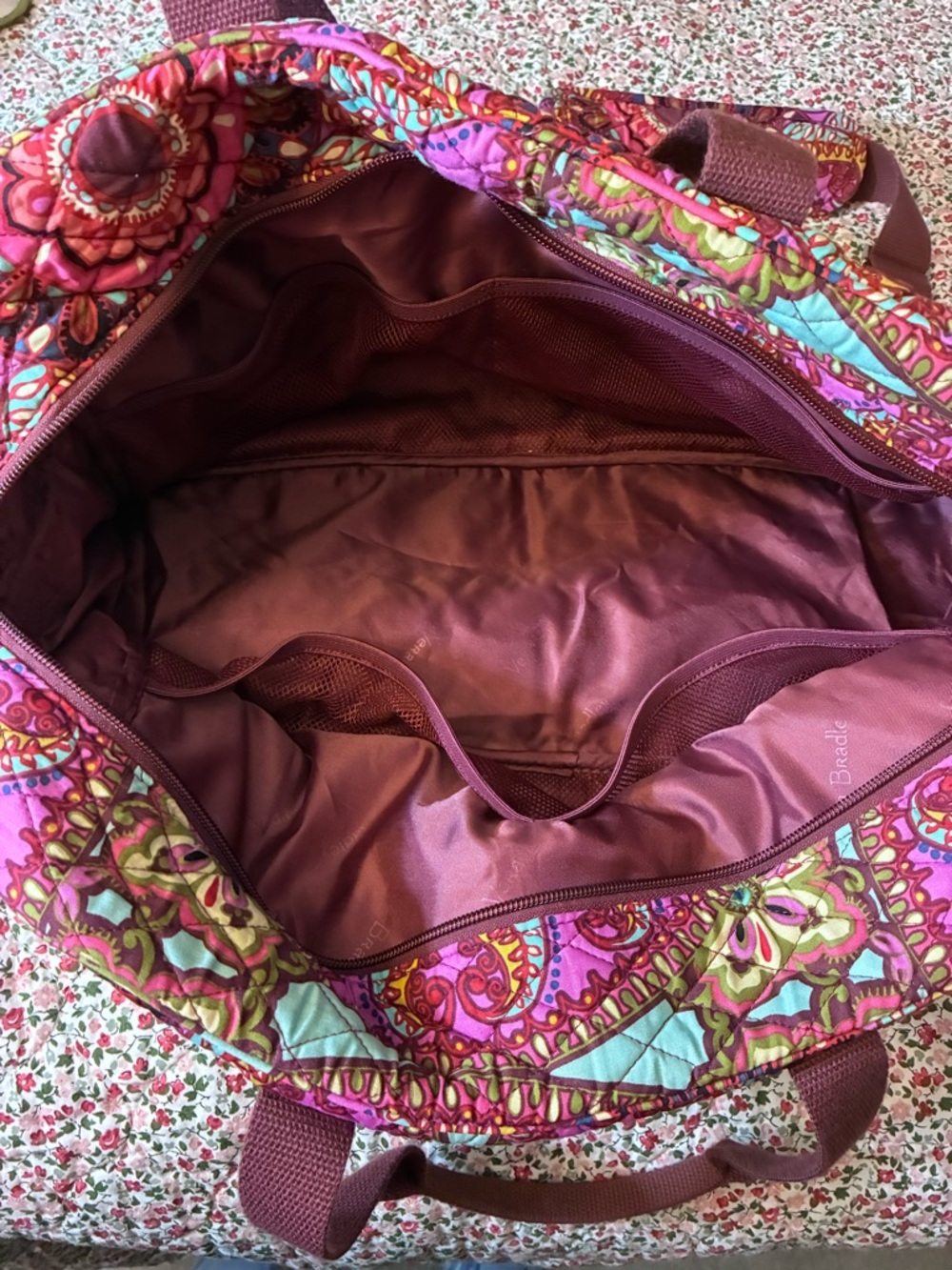 Vera Bradley Pink & Burgundy Paisley Quilted Travel Duffel - Picture 3 of 9